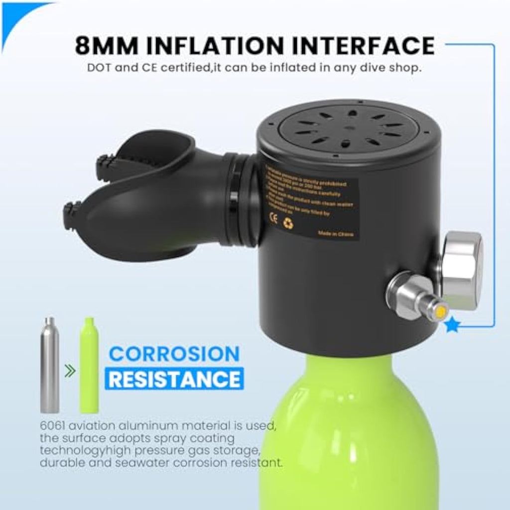 Houvan Mini Scuba Tank 0.5L Capacity Inflatable Diving Tank Up to Support 10 Minutes of Underwater Breathing