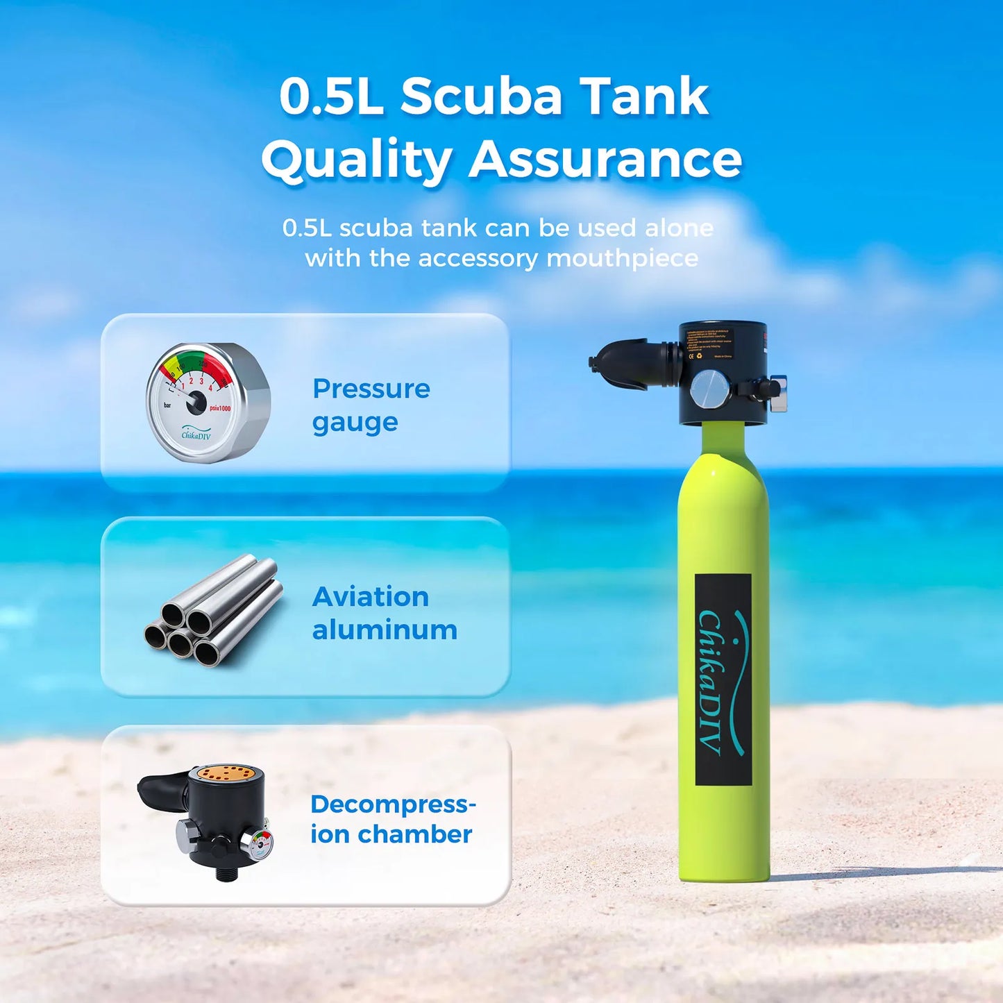 ChikaDiv 0.5L Mini Scuba Tank with Full Face Snorkel Mask, DOT Certified Portable Diving Cylinder